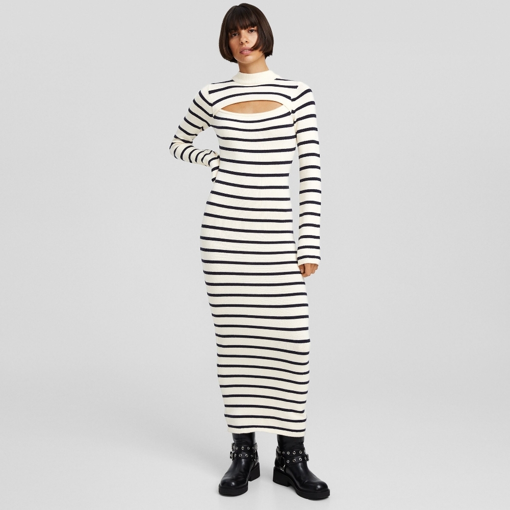 Bershka Black White Striped Midi Maxi Dress